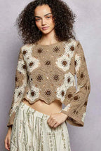 POL Crochet Cropped Top Floral Mocha Weave Pattern with Beads Detail 3c312fd6-48aa-4025-9095-1a34135afdb4-Max-Origin Trendsi