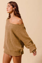 SO ME Womens Sweater Taupe Loose Fit Exposed Seam Slouchy Boucle 3c327e0883c041278fe65b0505dc5f3d-Max-Origin Trendsi