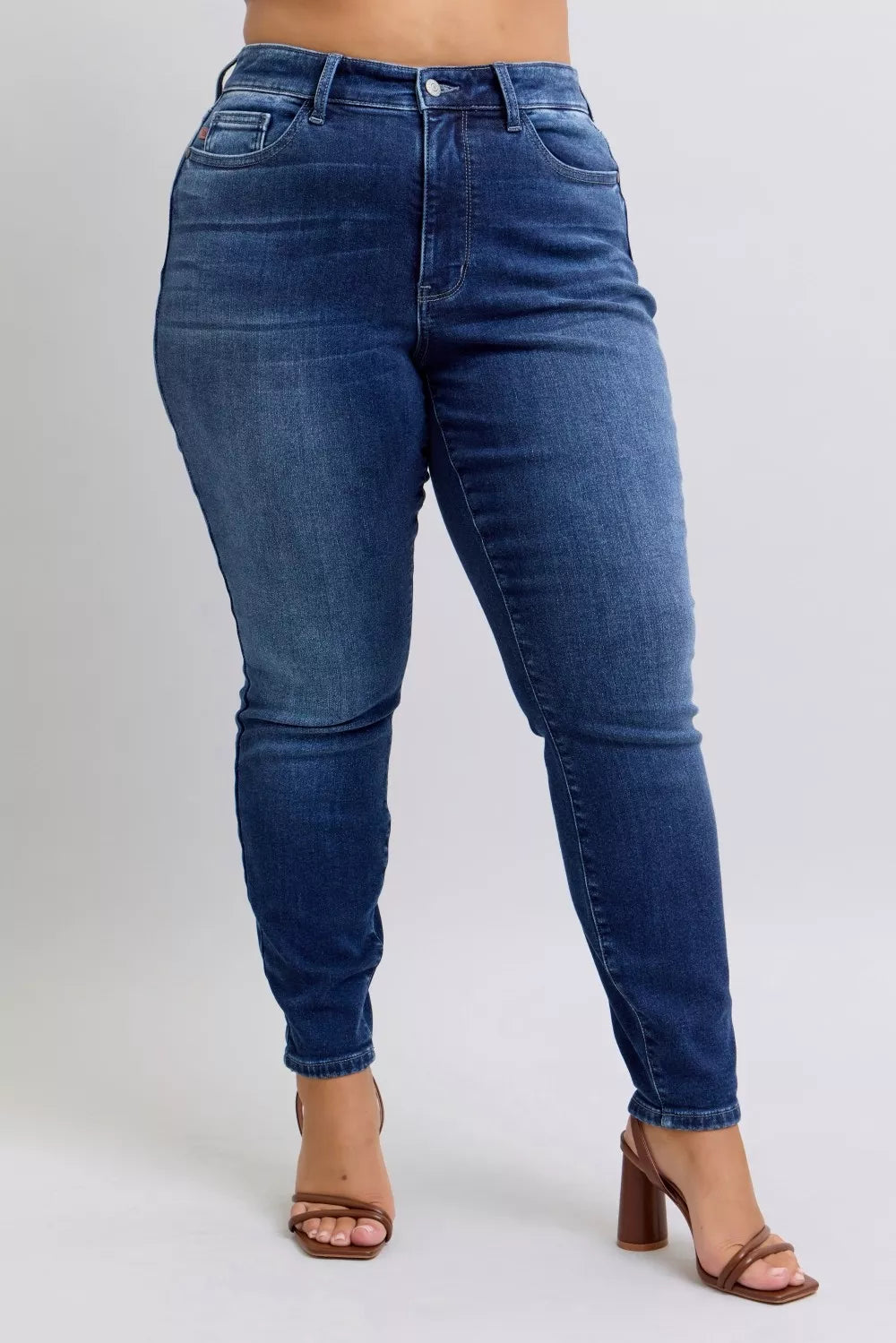 Judy Blue Skinny Jeans Dark Blue Washed Thermal Denim Pants Plus Sizes 3c34c21e-e793-49ee-bced-b87de4cd498f-Max-Origin Trendsi