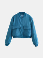 Leopard Cropped Women Jacket Baseball Collar Pocketed Snap Long Sleeve 3c366185-b35c-4ab1-ab1e-c8d79d84aa71-Max Trendsi