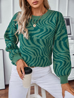Women Sweater Geometric Pattern Round Neck Long Sleeve Acrylic Knitwear 3c3dd7ef-754a-4a1e-bce8-a7e69b24f8c5-Max Trendsi