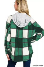 Zenana Womens Fleece Shacket Plaid Green Drawstring Hood Pocketed 3c57dfdbfd8a40b08f278f0de8c3cb22-Max-Origin Trendsi