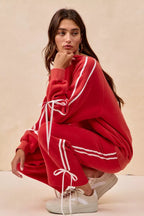 BiBi Womens Fleece Sweatpants Red Side Lined Bow Details Pocketed 3c6475708083447a859435177440d30b-Max-Origin Trendsi