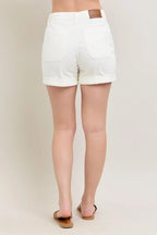 Judy Blue White Denim Shorts High Waist Cuff Pocketed 3c80f0abbe3143ff80109221ad28570b-Max-Origin Trendsi