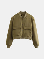 Leopard Cropped Women Jacket Baseball Collar Pocketed Snap Long Sleeve 3c89c364-8559-4463-868b-b8a779e50ff6-Max Trendsi