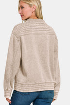 Zenana Sweatshirt USA Stock Mocha Acid Washed Half Snap Fleece Top 3c8a2397-d334-4de7-9ab5-97d3e5cb2872-Max Trendsi