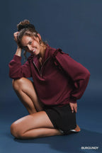 Umgee Womens Sweatshirt Luxeknit Ruffle Shoulder Quarter-Zip Burgundy Top 3c8c7836-6bd1-4f88-aa60-682ec8c2e834-Max-Origin Trendsi