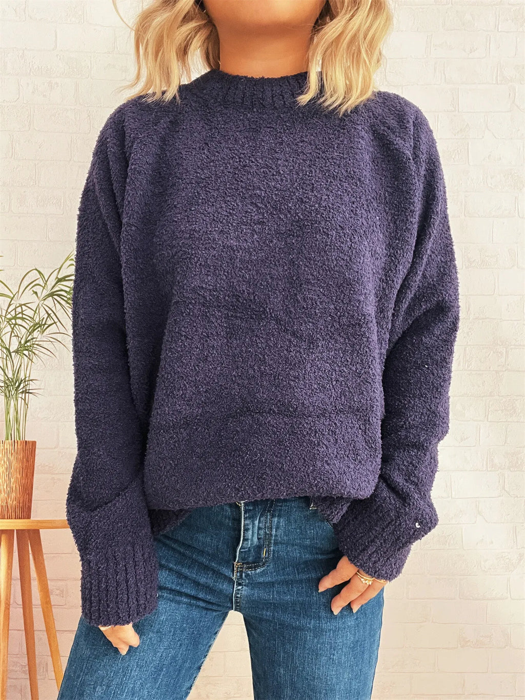 Women's Sweater Round Neck Raglan Sleeve Knit Pullover 3c91102aca844bc2a787a0158fb812f1-Max-Origin Trendsi