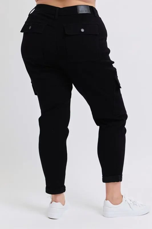 Judy Blue Cargo Cuffed Jogger Black High Waist Trousers 3c93deae-1cfb-4bf0-967e-a37451dd599d-Max-Origin Trendsi