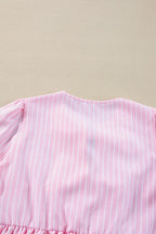 Women's Blouse Striped Blush Pink Bow Tie Front Peplum Long Sleeve Top 3c9610e9-9a00-41b5-a986-7d7d60e82437-Max-Origin Trendsi