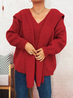 Women's Sweater with Shawl Knit Ribbed Ribbed Hem V-Neck Long Sleeve 3c9db956e1aa4442adc6e6e5fd7577f6-Max-Origin Trendsi
