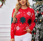 Christmas Tree Sweater Red Round Neck Long Sleeve Soft Knitwear Orange-Red 3ca5f4da-1455-4948-a2a8-ddfecdb1faf9-Max Trendsi