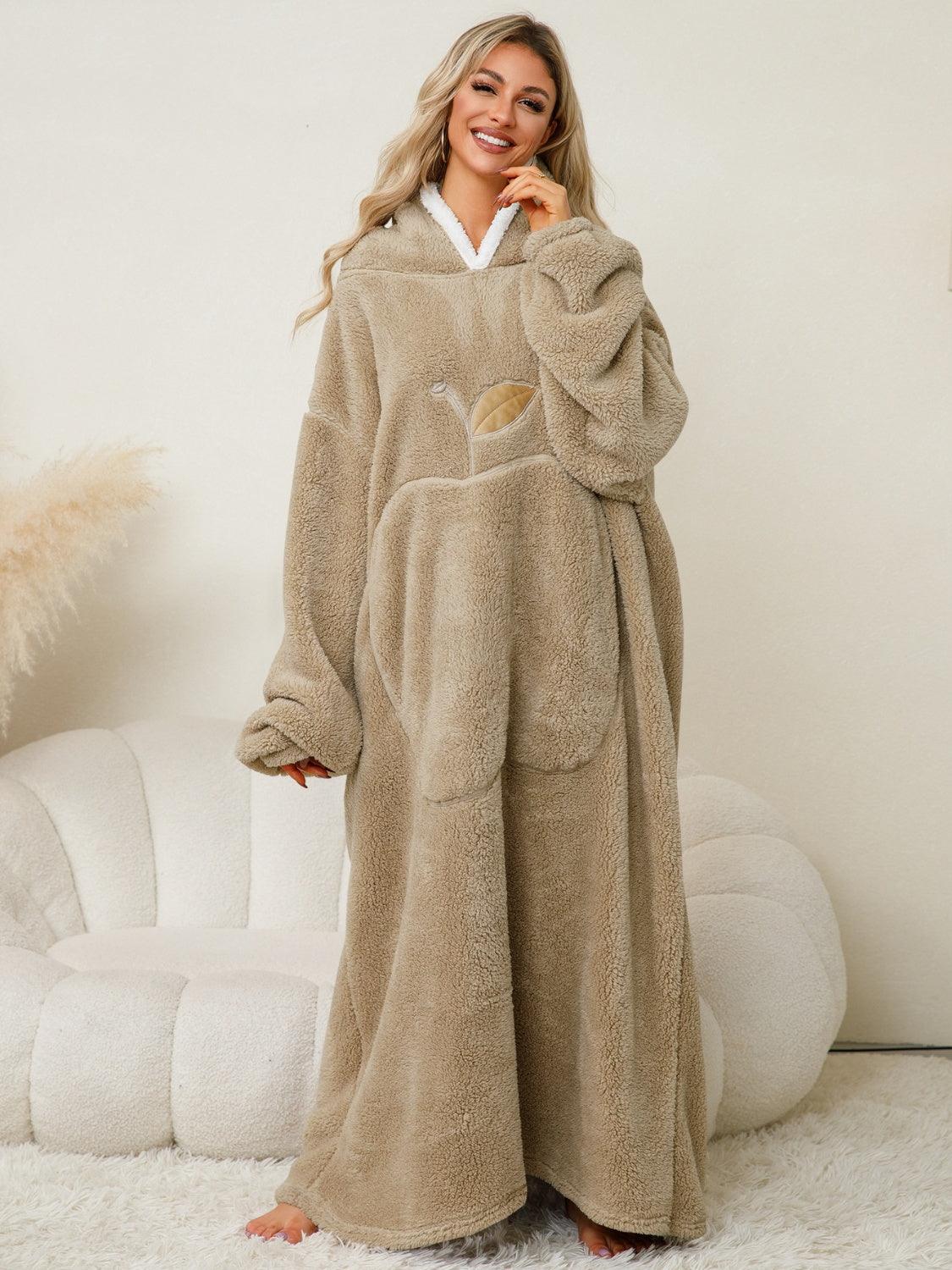 Hooded Lounge Dress Oversized Soft Pocketed Contrast Long Sleeve Tan One Size 3cbdbb26-6774-401c-acce-0344a3edbbf6-Max Trendsi