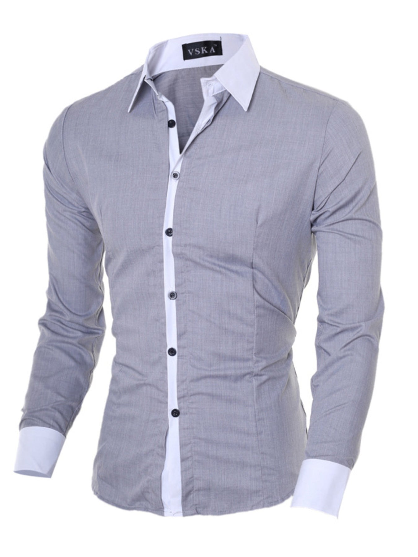 Men's Slim Fit Long Sleeve Button-Up Shirt with Cotton-Spandex Blend