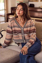 SO ME Women Cardigan Brown Textured Variegated Multi Color Sweater 3ce638f4c71b4adbb7237c034777a6eb-Max-Origin Trendsi