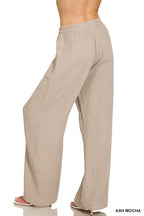 Zenana Cotton Women's Pants Double Gauze Elastic Band Wide Leg Trousers 3ce68fd70d0a41ef931ac3e062a46f1d-Max-Origin Trendsi