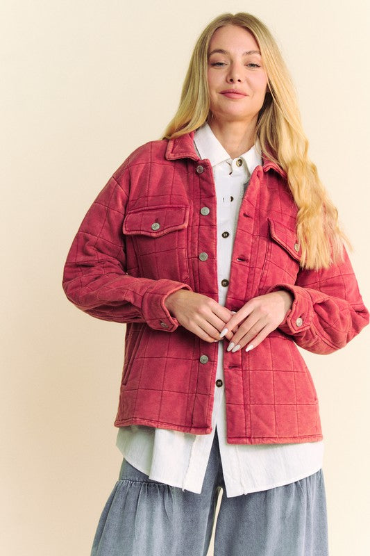 Davi & Dani Quilted Shacket Plaid Button Down with Chest Pockets Long Sleeve 3ce95c06-74d2-4754-977d-ac85db940bad-Max Trendsi