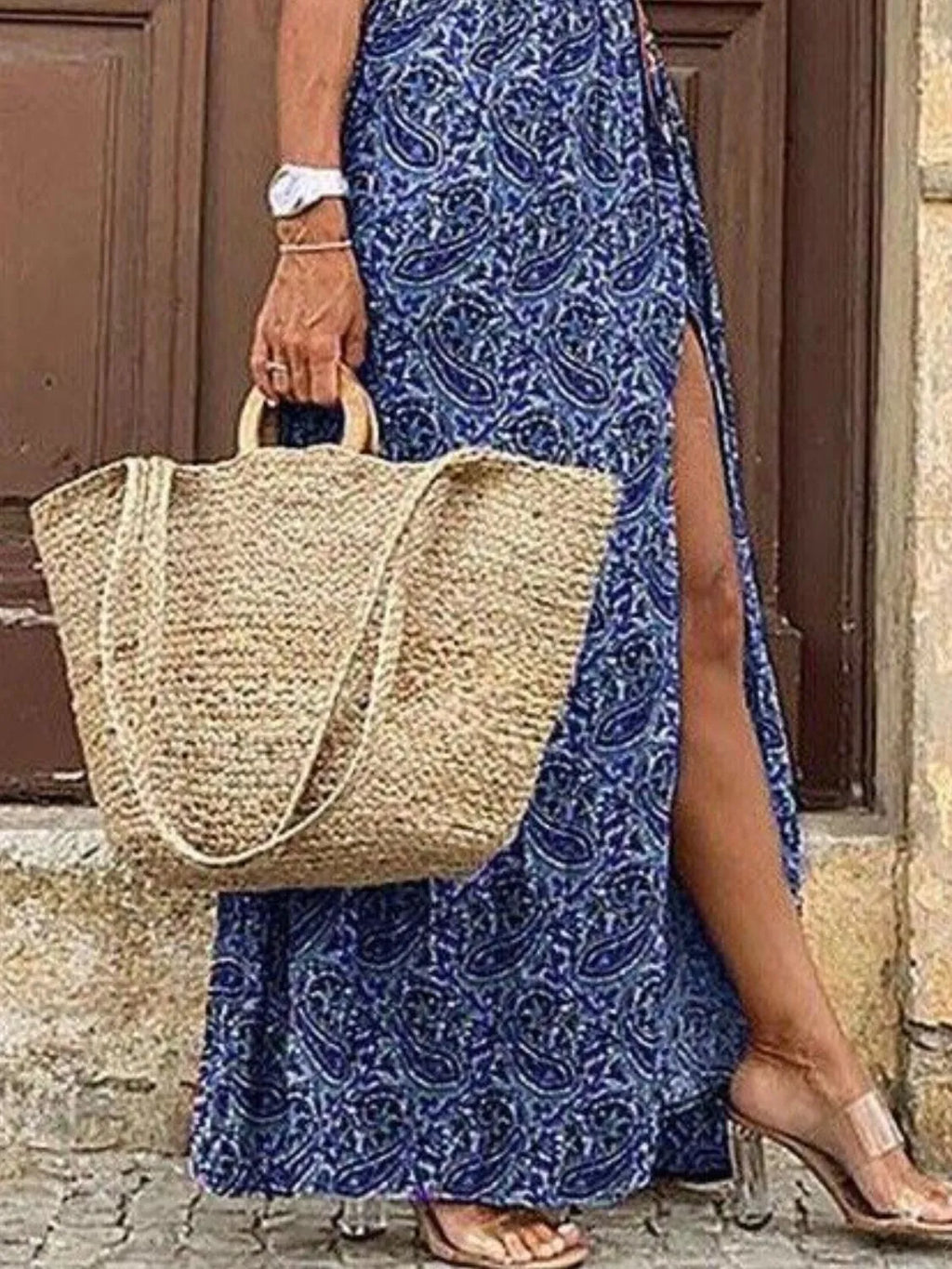 Maxi Dress Paisley Printed V-Neck Short Sleeve Boho Front Slit 3cedcd62-5dbd-4c0b-8f11-09faab556cbc-Max-Origin Trendsi