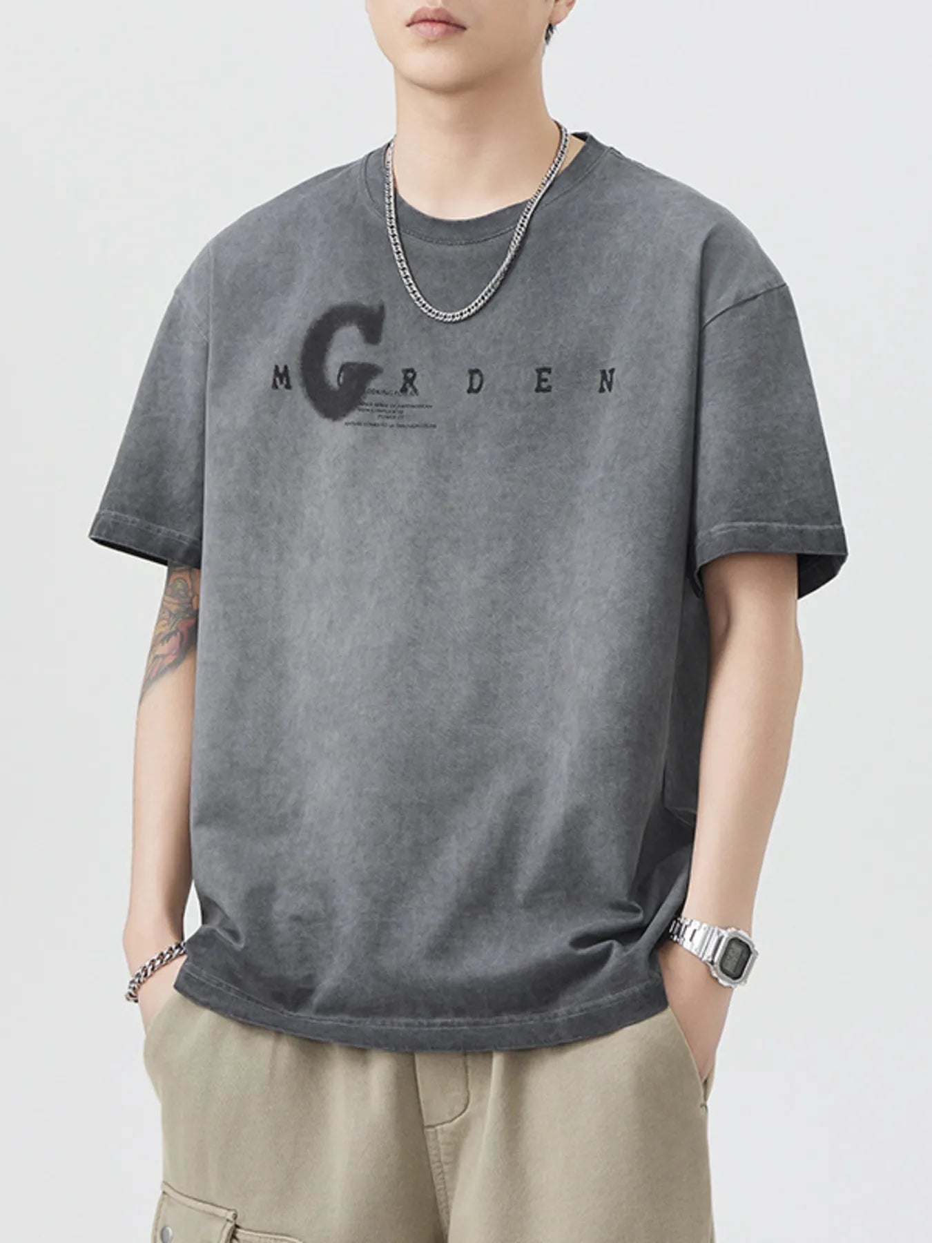 Men's T-Shirt Cotton Letter Round Neck Short Sleeve Top 3cee41b4e07643b0891f3914df5df3c4-Max-Origin Trendsi