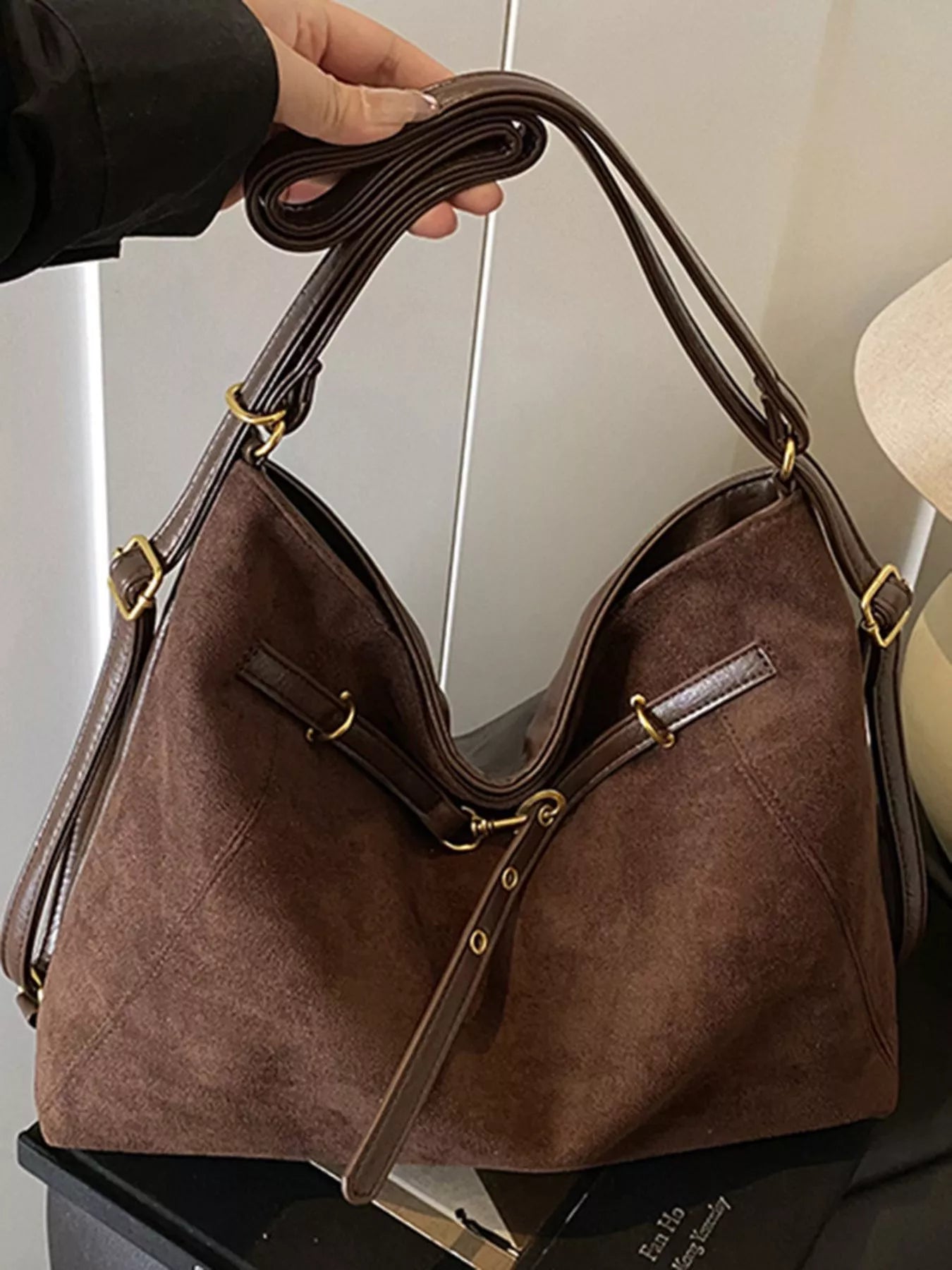 Womens Suede Tote Bag Large Handbag Brown One Size 3cf0abba-fa50-42b3-a581-ce40d7d97eba-Max-Origin Trendsi