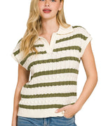 Zenana Textured Stripe Collared Sweater Vest