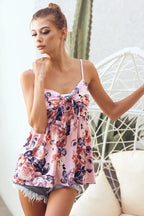 BiBi Floral Blouse Pink Mix Printed Jersey Knit with Tie Ribbon Front Top 3cf8962f214445bfa5159cd2a761fce3-Max-Origin Trendsi