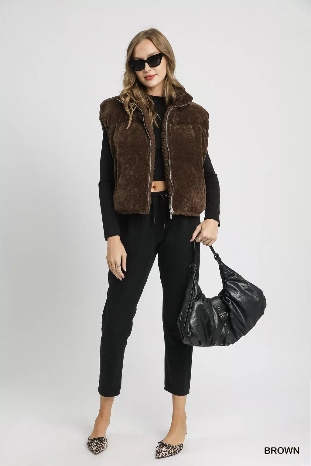 Umgee Womens Vest Coat Brown Sherpa-Lined Zip Up with Drawstring Hem 3d045841-c5f4-465e-b1a7-5757836d0834-Max-Origin Trendsi