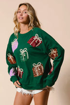 BiBi Pullover Sequin Christmas Gift Box Embroideries Green Womens Sweater 3d088faeb4114fd4ace4b1a807b68948-Max-Origin Trendsi
