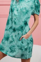 BiBi Mini Dress Tie Dye Jade Blue Puff Short Sleeve With Side Pockets 3d27e8a9-191b-483a-afe8-119fd4e1b42b-Max-Origin Trendsi