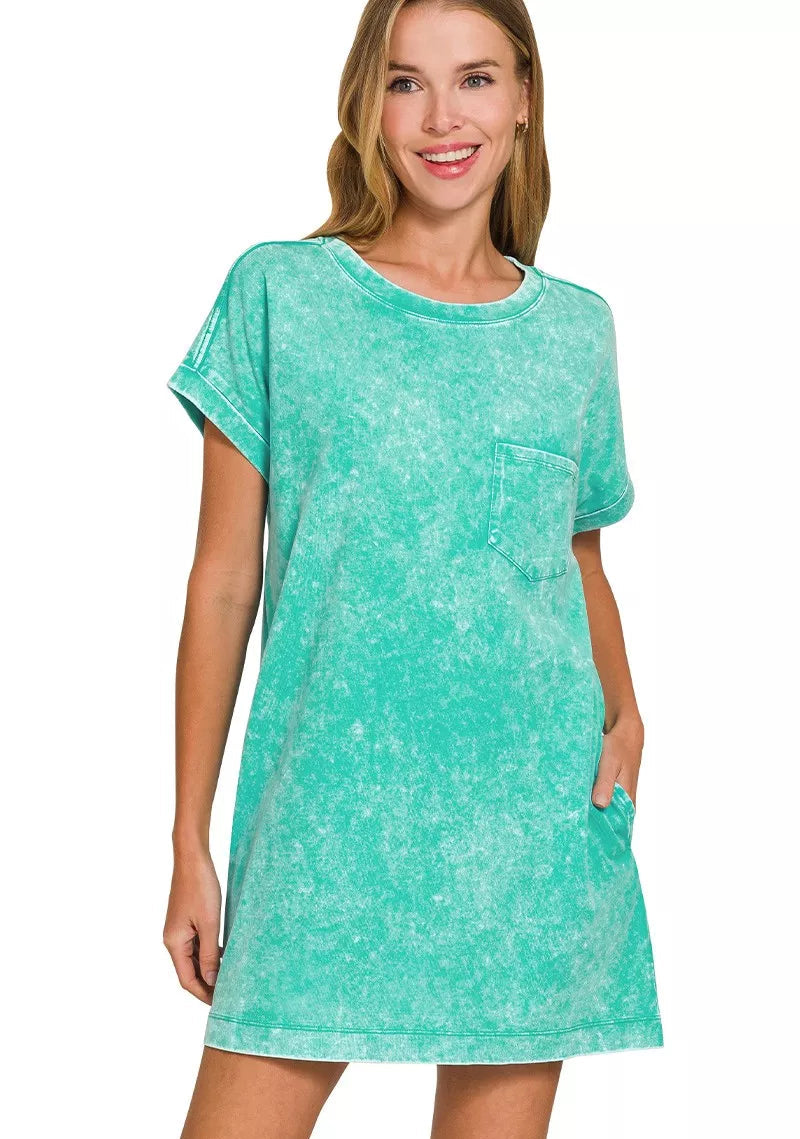 Zenana Premium T-Shirt Dress Turquoise Cotton Washed Short Sleeve TURQUOISE 3d2bef45b251456a96f08923554524be-Max-Origin Trendsi