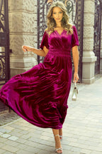 Maxi Dress Tiered Notched Short Sleeve Dress with Pockets 3d2ea5e7-db9d-46c0-ac64-20007fdf4264-Max Trendsi
