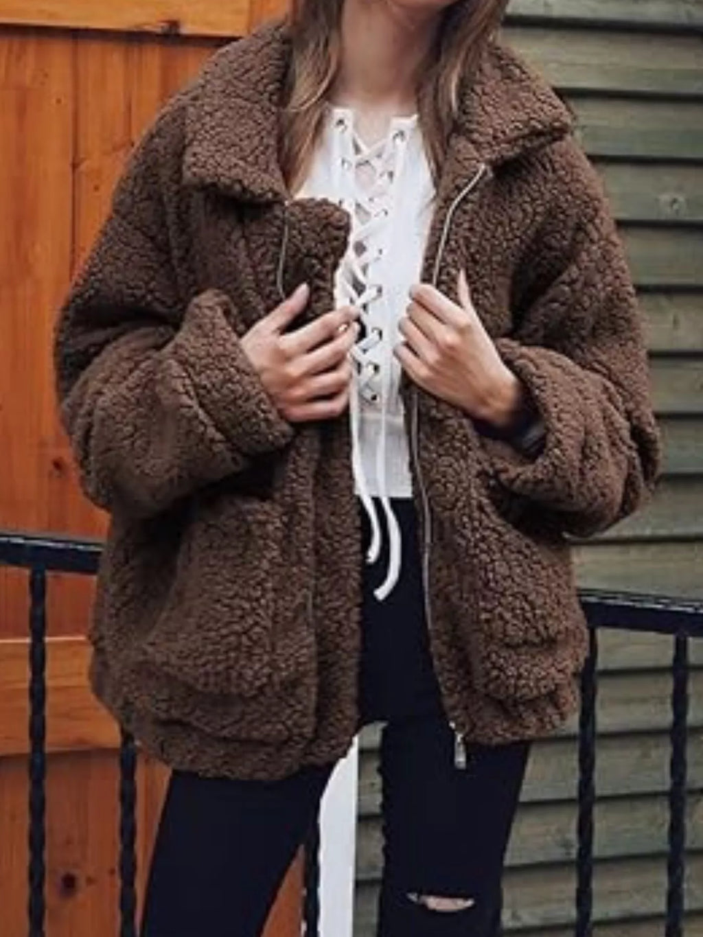 Womens Fleece Jacket Cozy Soft Zip Up Plus Sizes S-3XL Coffee Brown 3d2ec226-ef47-488a-ae10-9893e8c2a878-Max-Origin Trendsi