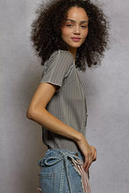 POL Women T-shirt V-Neck Short Sleeve Top with Stitch Seam Detail Gray 3d4923b9-5d46-4daf-b1ff-62c9d289f778-Max-Origin Trendsi