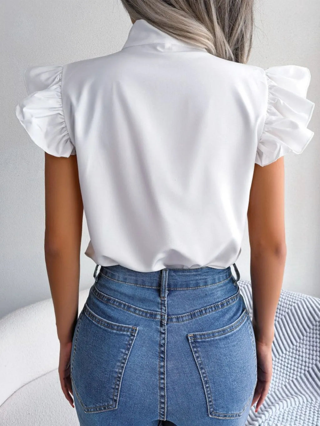 Women's Blouse Bow Tie Neck Ruffle Cap Short Sleeve Top 3d6a2a65-7a89-4793-9318-56375bd66496-Max-Origin Trendsi