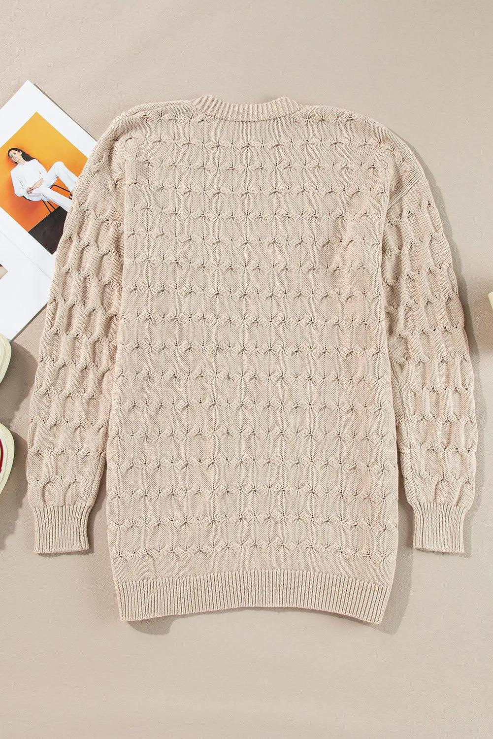 Cardigan 100% cotton Open Front Long Sleeve Cable Knit 3d6e1488-3b50-41ac-8def-70ae3efc701d-Max Trendsi