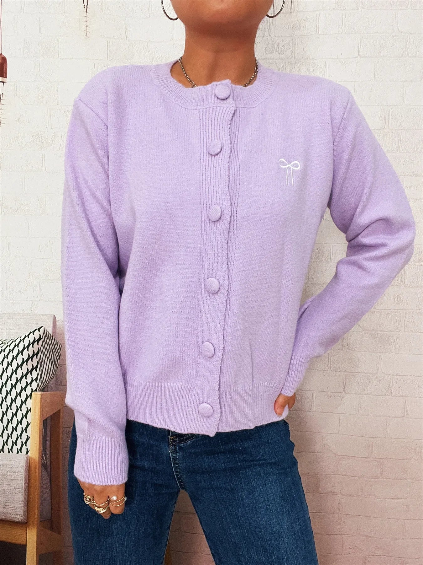 Women's Cardigan Button-Up Long Sleeve Embroidered Knit 3d86c97b7cdb4d398c56349f2f24d0ca-Max-Origin Trendsi