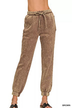 Zenana Womens Sweatpants Brown Acid Wash Fleece with Pockets 3d9d226a-e9f6-4b44-b8cf-d927ec67e9bc-Max-Origin Trendsi