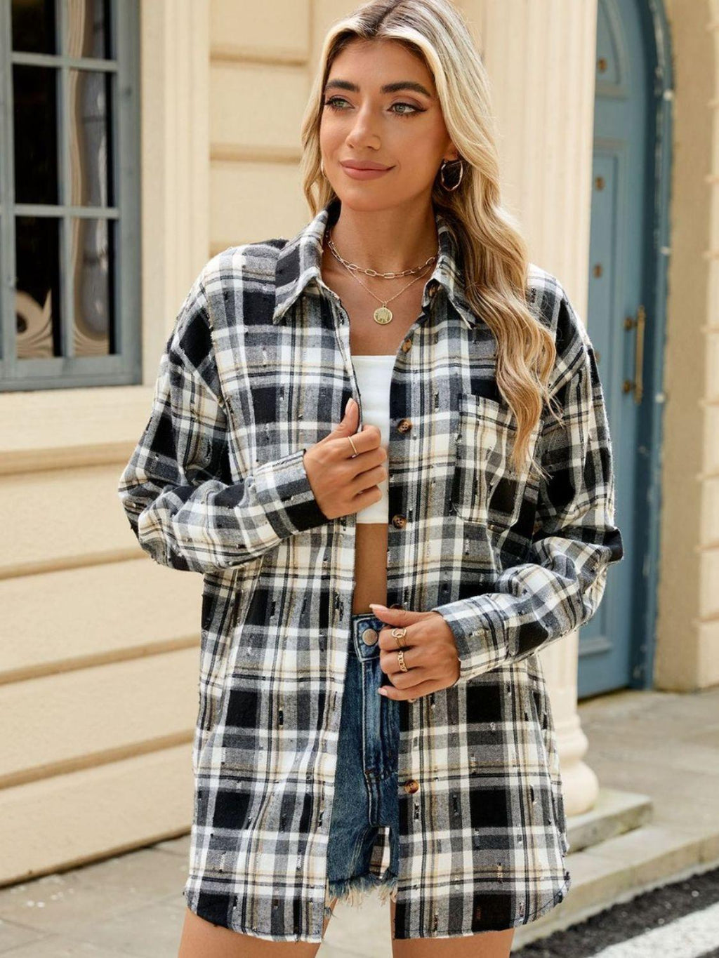 Plaid Shirt Button Up Long Sleeve Blouse 3dae111b-c811-464e-a9d6-4deff40055e0-Max Trendsi