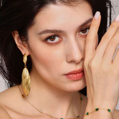 Dangle Earrings Elegant Stainless Steel 18K gold-plated Long Leaf Jewelry Gold One Size 3db35dff-f981-4bb2-a6e7-1cf7112644a9-Min Trendsi