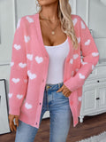 Women Cardigan Heart V-Neck Button Up Long Sleeve Soft Acrylic Knitwear Blush Pink 3db67587-bc54-48a1-9604-009458fdffb8-Max Trendsi