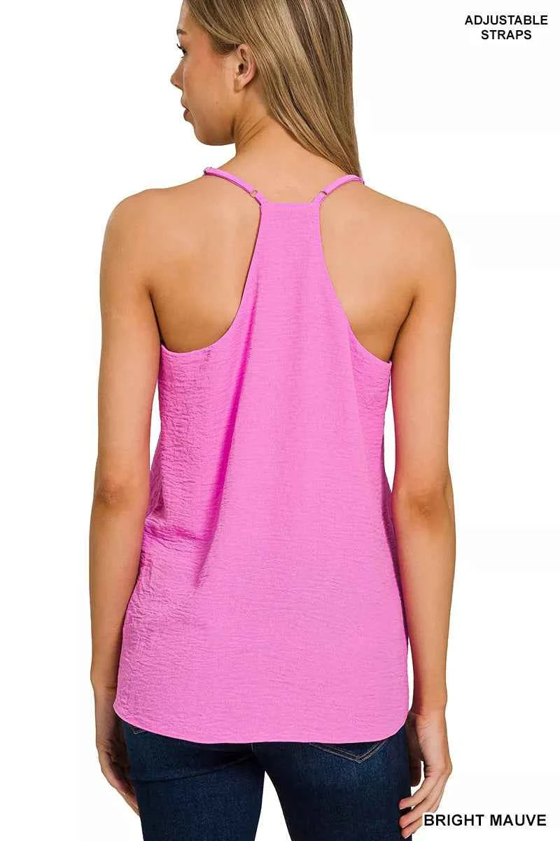 Zenana V-Neck Cami Bright Mauve Woven Airflow Adjustable Strap Top 3dc99aea-cd5e-4cae-ba47-9195aea4a478-Max-Origin Trendsi