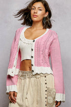 POL Womens Cable-Knit Cardigan Pink with Contrast Border Accents Buttoned 3de7b834-99d3-4d49-80f6-e831c6ae619b-Max-Origin Trendsi