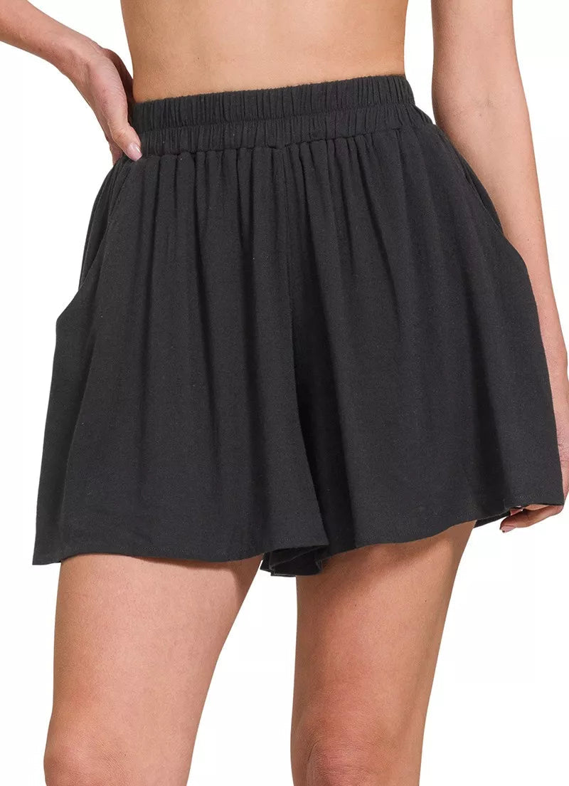 Zenana Woven Elastic Band Shorts With Pocket