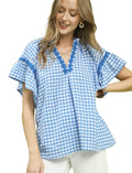 Umgee Gingham Lace Trim Top