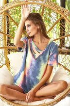 BiBi Tie Dye Women T-shirt Terry V Neck Top With Double Strap Top 3df7ce7beb3b40e0a31d363f590349ab-Max-Origin Trendsi