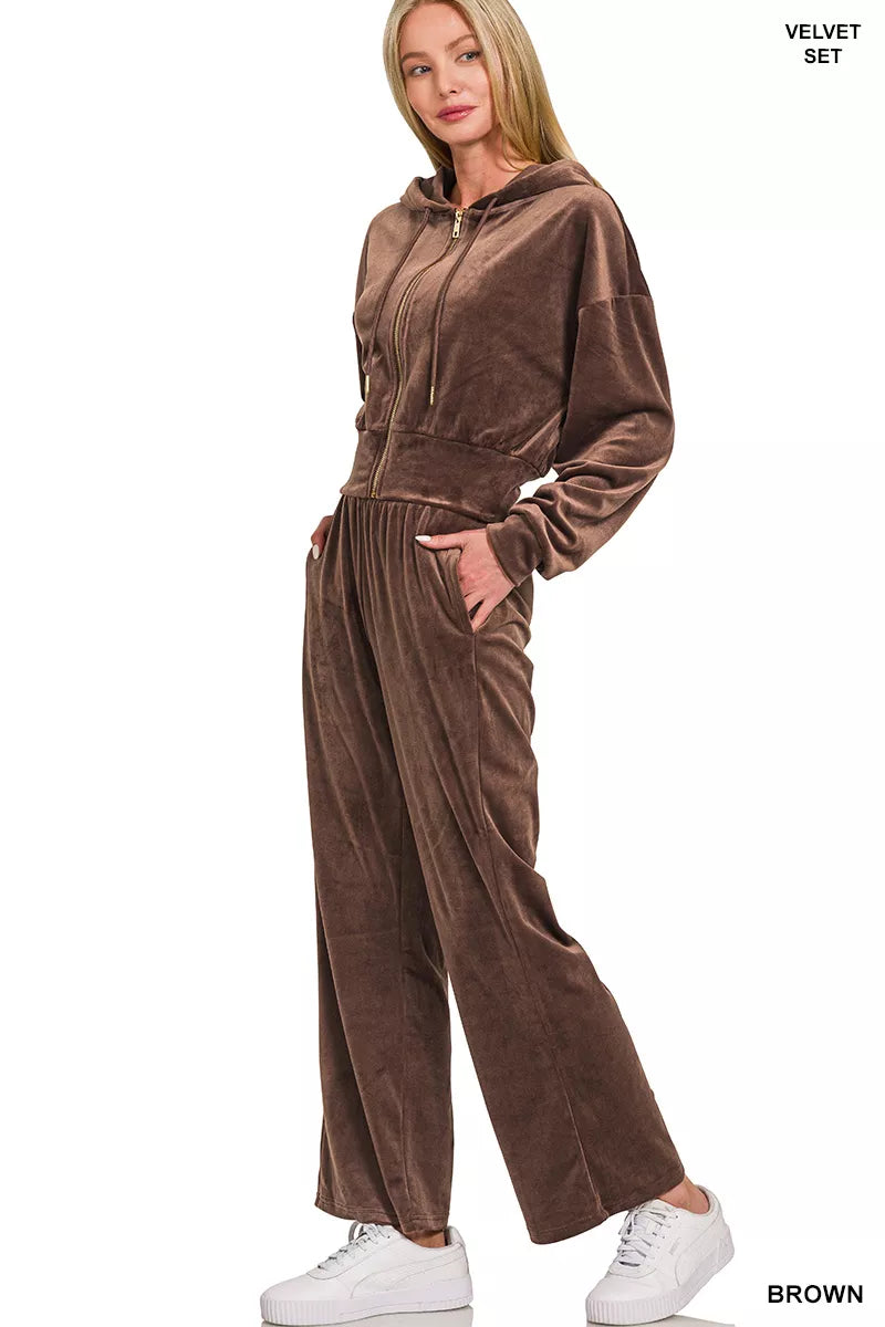Zenana Womens Outfit Set Velvet Brown Zip Up Hoodie and Pants 3e0e6930-7d71-4fa3-9da0-ec05f0311952-Max-Origin Trendsi