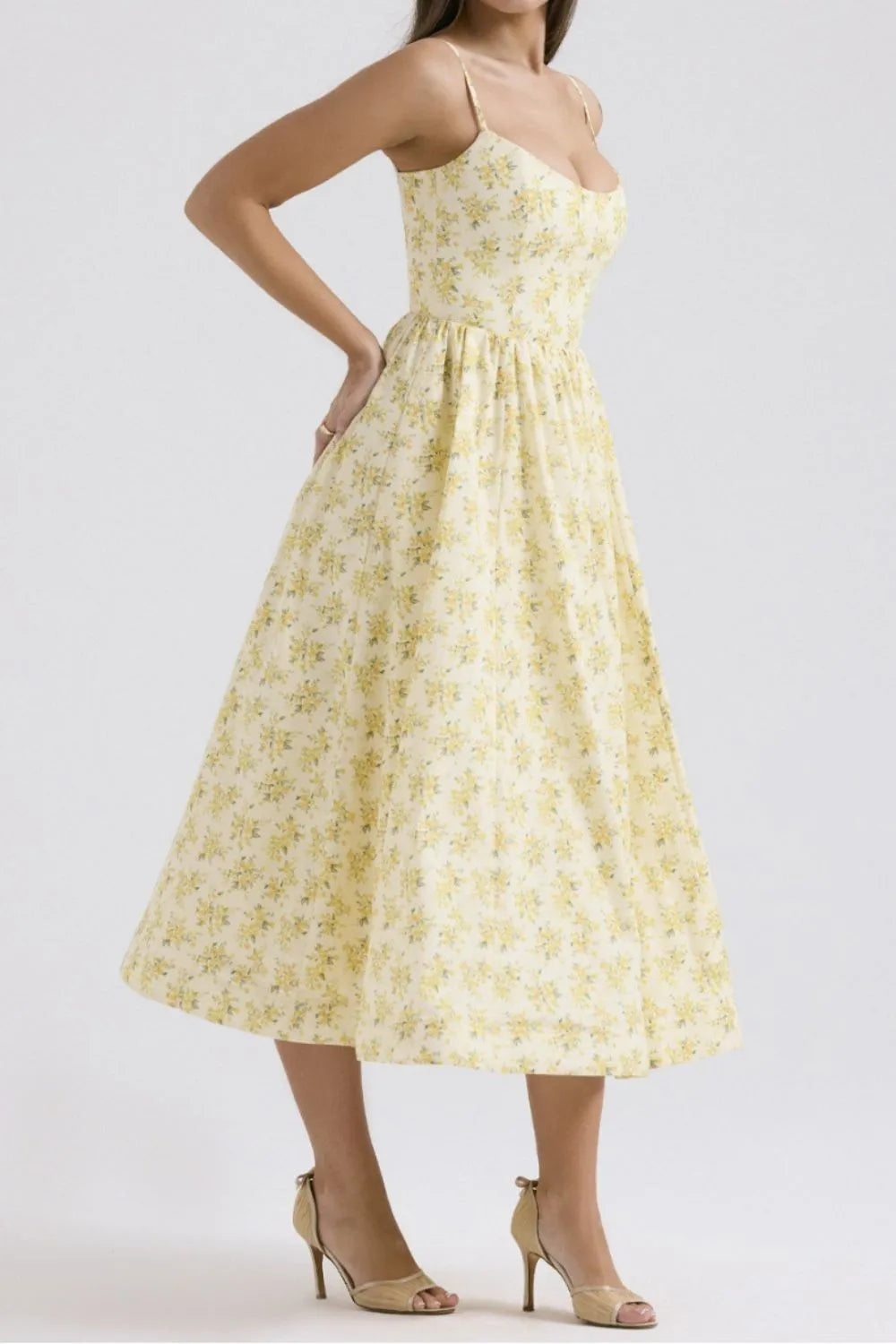 Floral Midi Dress Spaghetti Strap Ruched Zipper High Waisted 3e1489fc-596a-4401-8892-a4ca722ebb2e-Max-Origin Trendsi