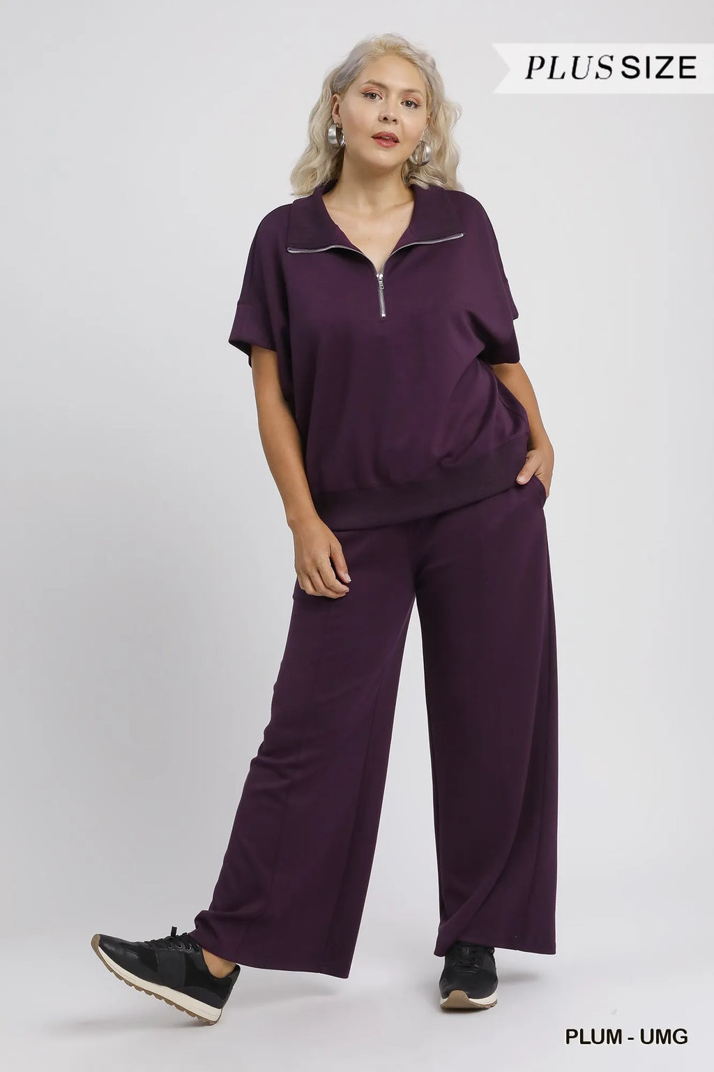 Umgee Blouse Half-Zip Short Sleeve Plum Purple Top S-2XL 3e1b194f-794d-4854-9192-fd5059d5515f-Max-Origin Trendsi