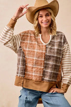 BiBi Womens Blouse Plaid And Stripe Mix And Match Top With Open Seam 3e20a442dd0f4d7ebdfbbff9018eb0ce-Max-Origin Trendsi