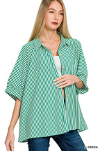 Zenana Women Shirt Green Stripe Oversized Short Sleeve Top 3e2a92b3b8284e7e9f66259ef1c63402-Max-Origin Trendsi